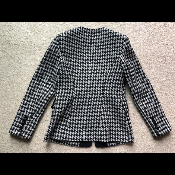 Express Black White Gray Tweed Jacket Blazer Woven Wool Blend 1 Button Jacquard - Picture 11 of 16